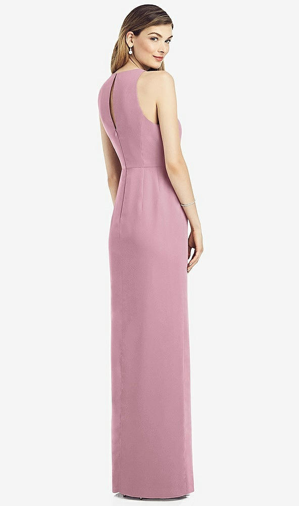 Back View - Dusty Pink Sleeveless Chiffon Dress with Draped Front Slit