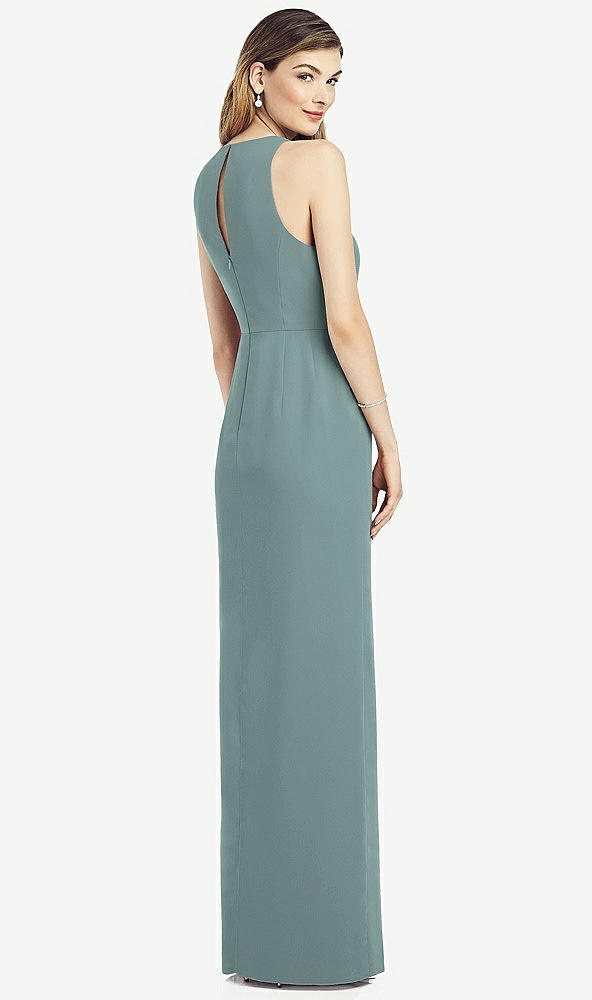 Back View - Icelandic Sleeveless Chiffon Dress with Draped Front Slit