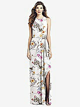 Front View Thumbnail - Butterfly Botanica Ivory Sleeveless Chiffon Dress with Draped Front Slit