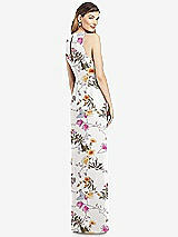 Rear View Thumbnail - Butterfly Botanica Ivory Sleeveless Chiffon Dress with Draped Front Slit