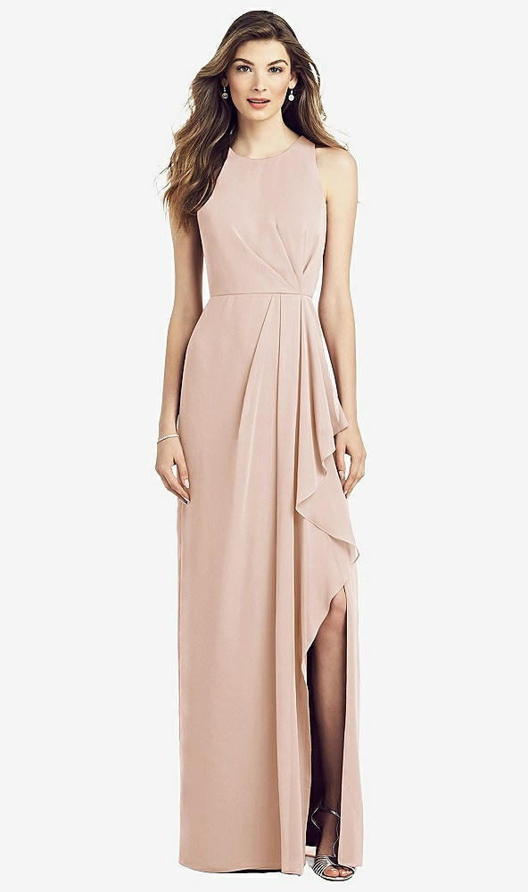 Front View - Cameo Sleeveless Chiffon Dress with Draped Front Slit