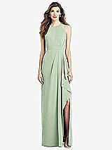 Front View Thumbnail - Celadon Sleeveless Chiffon Dress with Draped Front Slit