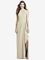 Front View Thumbnail - Champagne Sleeveless Chiffon Dress with Draped Front Slit