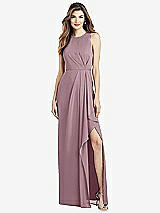 Alt View 1 Thumbnail - Dusty Rose Sleeveless Chiffon Dress with Draped Front Slit