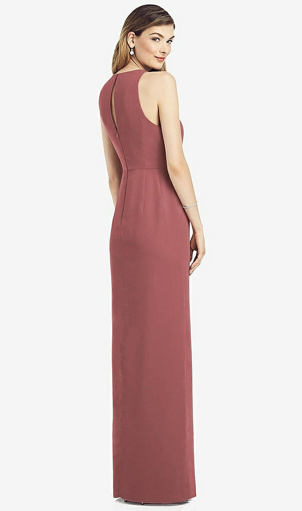 Back View - English Rose Sleeveless Chiffon Dress with Draped Front Slit