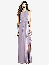 Front View Thumbnail - Lilac Haze Sleeveless Chiffon Dress with Draped Front Slit