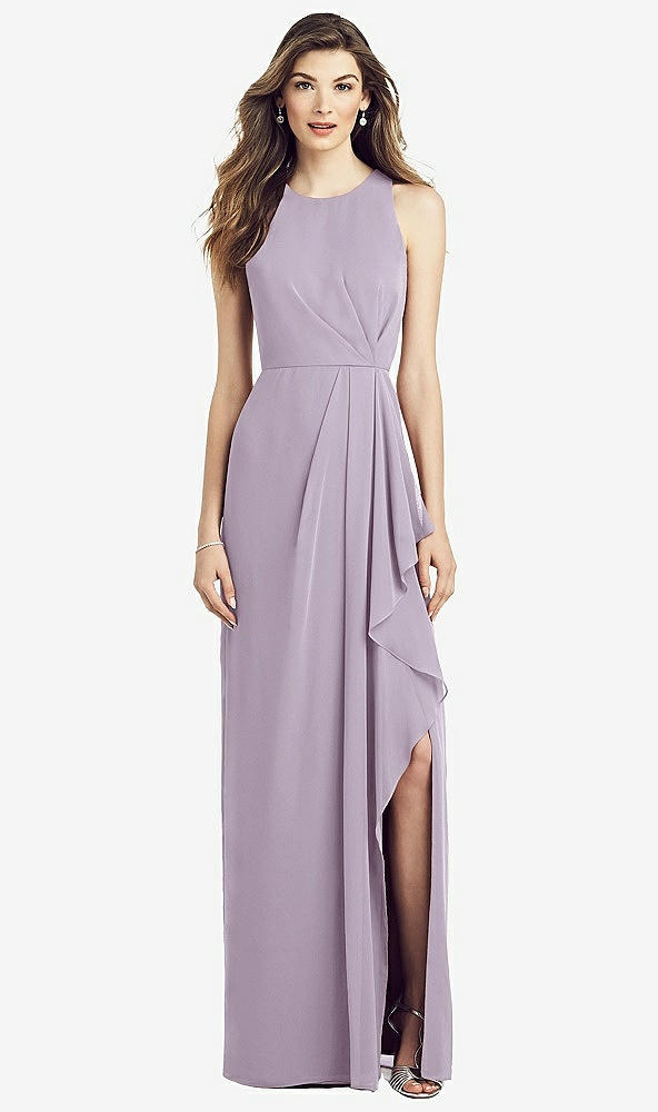 Front View - Lilac Haze Sleeveless Chiffon Dress with Draped Front Slit