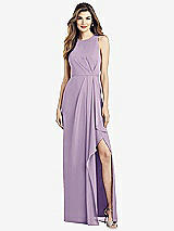 Alt View 1 Thumbnail - Pale Purple Sleeveless Chiffon Dress with Draped Front Slit