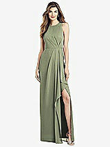 Alt View 1 Thumbnail - Sage Sleeveless Chiffon Dress with Draped Front Slit