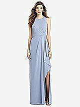 Front View Thumbnail - Sky Blue Sleeveless Chiffon Dress with Draped Front Slit