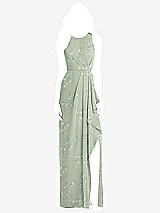 Front View Thumbnail - Vintage Primrose Sage Sleeveless Chiffon Dress with Draped Front Slit