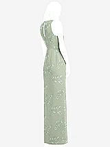 Rear View Thumbnail - Vintage Primrose Sage Sleeveless Chiffon Dress with Draped Front Slit