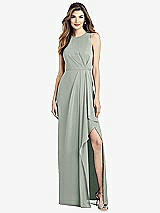 Alt View 1 Thumbnail - Willow Green Sleeveless Chiffon Dress with Draped Front Slit