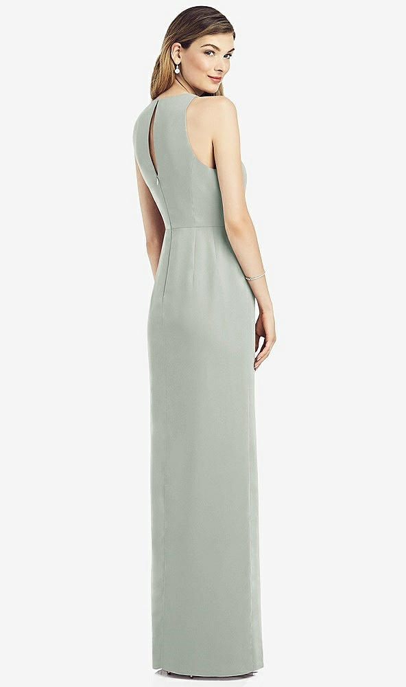 Back View - Willow Green Sleeveless Chiffon Dress with Draped Front Slit