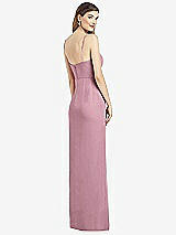 Rear View Thumbnail - Dusty Pink Spaghetti Strap Draped Skirt Gown with Front Slit