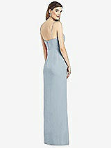 Rear View Thumbnail - Mist Spaghetti Strap Draped Skirt Gown with Front Slit
