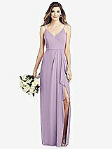 Front View Thumbnail - Pale Purple Spaghetti Strap Draped Skirt Gown with Front Slit