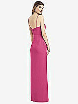 Rear View Thumbnail - Tea Rose Spaghetti Strap Draped Skirt Gown with Front Slit