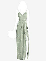 Front View Thumbnail - Vintage Primrose Sage Spaghetti Strap Draped Skirt Gown with Front Slit