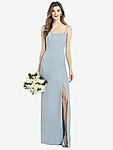 Front View Thumbnail - Mist Spaghetti Strap V-Back Crepe Gown with Front Slit
