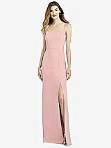 Alt View 1 Thumbnail - Rose - PANTONE Rose Quartz Spaghetti Strap V-Back Crepe Gown with Front Slit