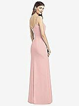 Rear View Thumbnail - Rose - PANTONE Rose Quartz Spaghetti Strap V-Back Crepe Gown with Front Slit