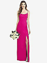 Front View Thumbnail - Think Pink Spaghetti Strap V-Back Crepe Gown with Front Slit
