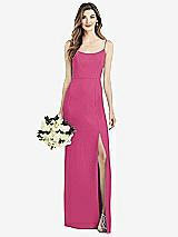 Front View Thumbnail - Tea Rose Spaghetti Strap V-Back Crepe Gown with Front Slit