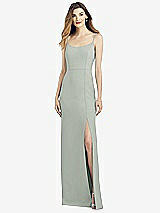 Alt View 1 Thumbnail - Willow Green Spaghetti Strap V-Back Crepe Gown with Front Slit