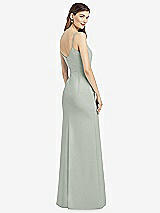 Rear View Thumbnail - Willow Green Spaghetti Strap V-Back Crepe Gown with Front Slit