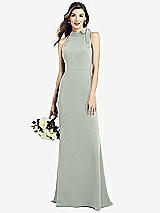 Rear View Thumbnail - Willow Green Bow-Neck Open-Back Trumpet Gown