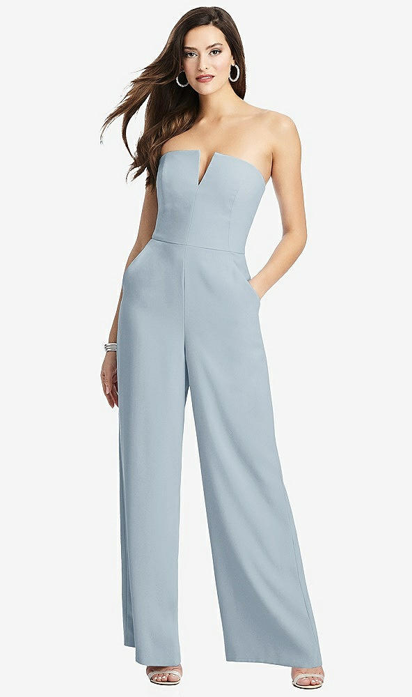 Front View - Mist Strapless Notch Crepe Jumpsuit with Pockets