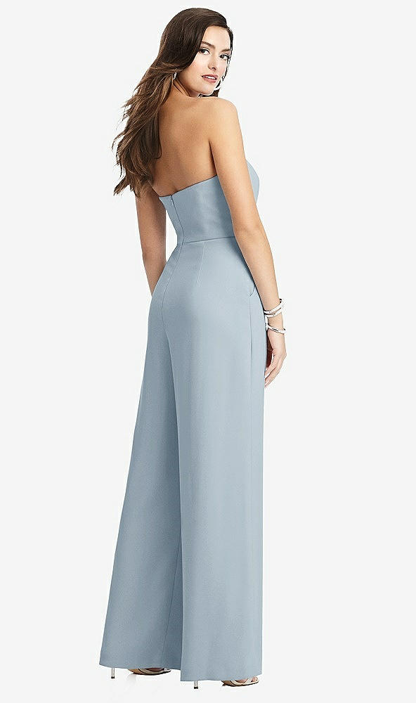 Back View - Mist Strapless Notch Crepe Jumpsuit with Pockets