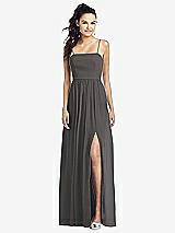 Front View Thumbnail - Caviar Gray Slim Spaghetti Strap Chiffon Dress with Front Slit 