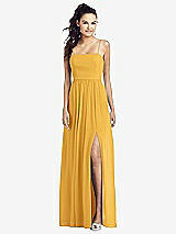 Front View Thumbnail - NYC Yellow Slim Spaghetti Strap Chiffon Dress with Front Slit 