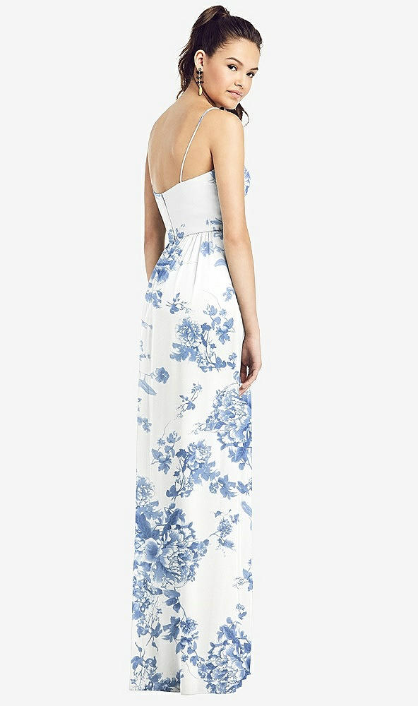 Back View - Cottage Rose Dusk Blue Slim Spaghetti Strap Chiffon Dress with Front Slit 