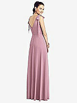 Rear View Thumbnail - Dusty Pink Bow-Shoulder V-Back Chiffon Gown with Front Slit