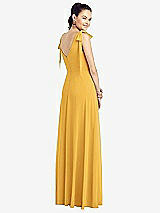 Rear View Thumbnail - NYC Yellow Bow-Shoulder V-Back Chiffon Gown with Front Slit