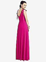 Rear View Thumbnail - Think Pink Bow-Shoulder V-Back Chiffon Gown with Front Slit