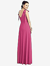 Rear View Thumbnail - Tea Rose Bow-Shoulder V-Back Chiffon Gown with Front Slit