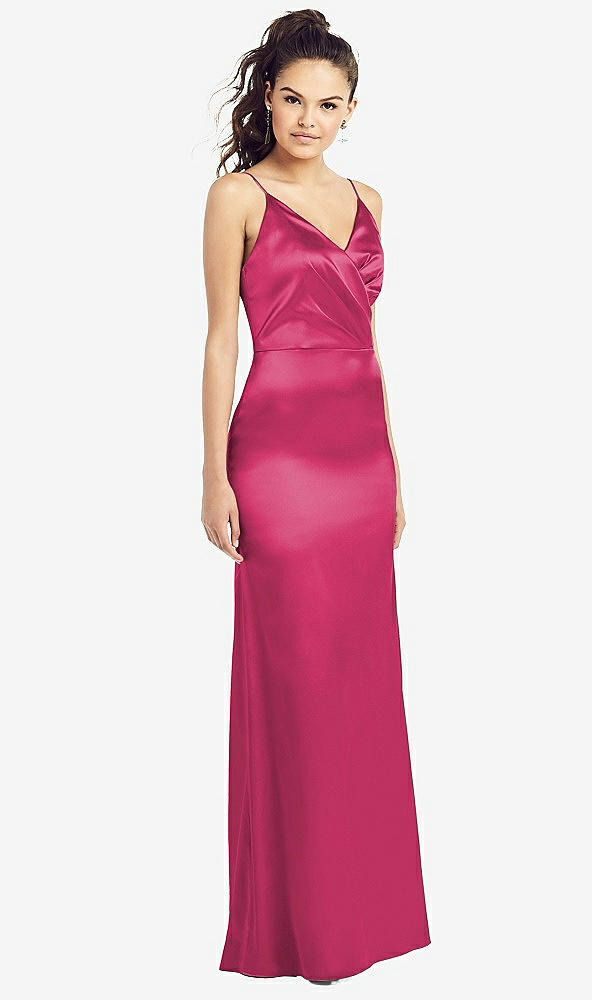 Front View - Shocking Slim Spaghetti Strap Wrap Bodice Trumpet Gown