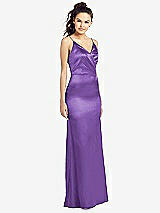 Front View Thumbnail - Pansy Slim Spaghetti Strap Wrap Bodice Trumpet Gown