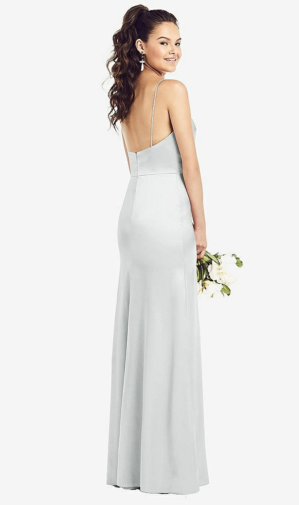 Back View - Sterling Slim Spaghetti Strap Wrap Bodice Trumpet Gown