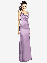 Front View Thumbnail - Wood Violet Slim Spaghetti Strap Wrap Bodice Trumpet Gown