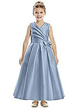 Front View Thumbnail - Cloudy Faux Wrap Pleated Skirt Satin Twill Flower Girl Dress with Bow