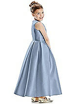 Rear View Thumbnail - Cloudy Faux Wrap Pleated Skirt Satin Twill Flower Girl Dress with Bow
