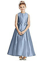 Front View Thumbnail - Cloudy Princess Line Satin Twill Flower Girl Dress with Bows