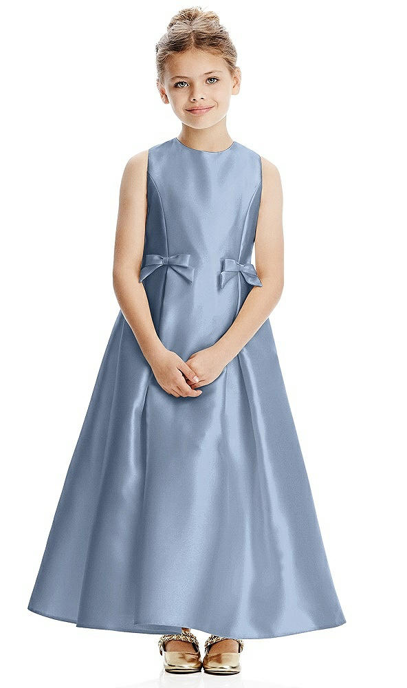 Front View - Cloudy Princess Line Satin Twill Flower Girl Dress with Bows
