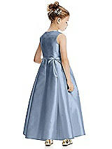 Rear View Thumbnail - Cloudy Princess Line Satin Twill Flower Girl Dress with Bows