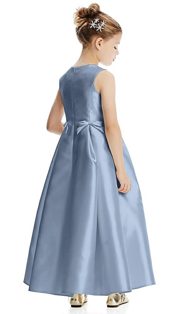 Back View - Cloudy Princess Line Satin Twill Flower Girl Dress with Bows